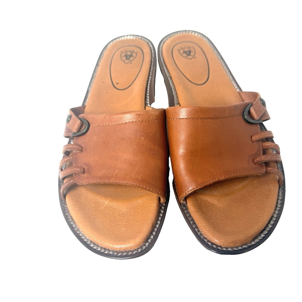 Ariat Comfort Slide Sandals Leather Geometric Side Straps Brown Womens Size 8.5
